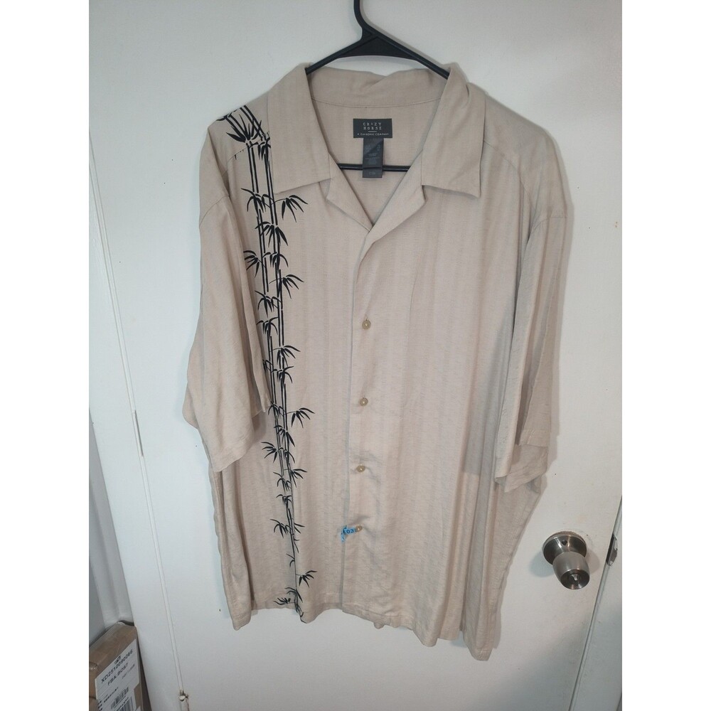 Claiborne “Crazy Horse” Men’s Large Tan Hawaiian Style SS Shirt Palm Tree